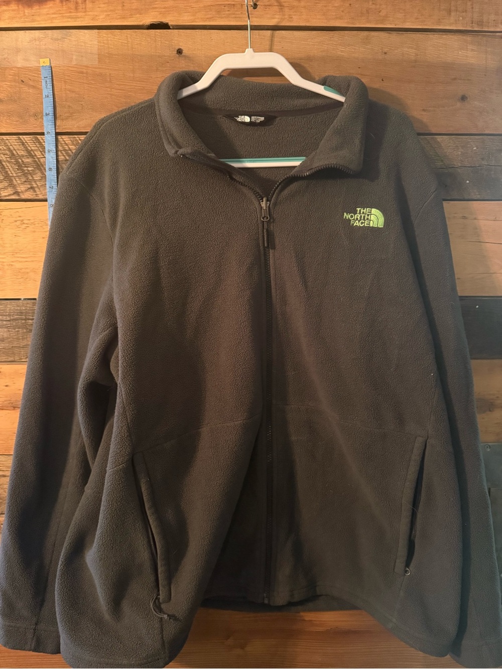 The North Face Men’s XXL Charcoal Gray Full Zip Fleece Jacket Green Logo